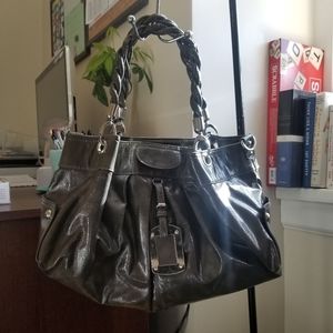 Dark grey leather handbag
